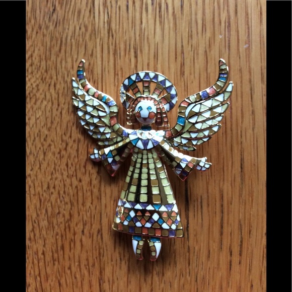Bob Mackie: Golden Inlaid Enamel Angel Brooch. - Picture 15 of 15